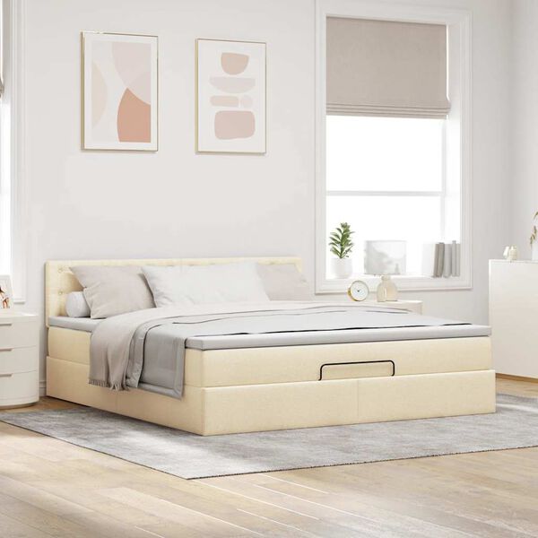 vidaXL Estrutura de cama otomana com colchão tecido creme 160x200cm
