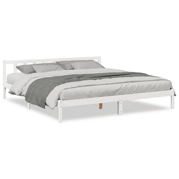 vidaXL Cama extra longa sem colch&atilde;o 180x220 cm pinho maci&ccedil;o branco