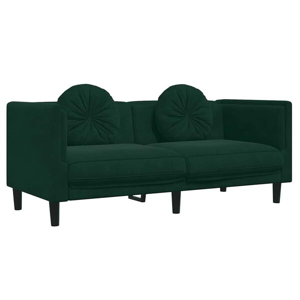 vidaXL 2 pcs conjunto de sof&aacute;s com almofadas veludo verde-escuro