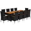 vidaXL 11 pcs conjunto de jantar p/ jardim c/ almofad&otilde;es vime PE preto