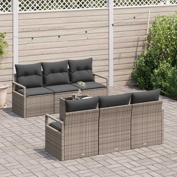 vidaXL Conjunto de Sof&aacute; de Jardim com almofada 7 pcs Cinzeto vime PE