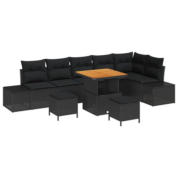 vidaXL Conjunto de Sofá de Jardim com almofada 9 pcs Preto vime PE
