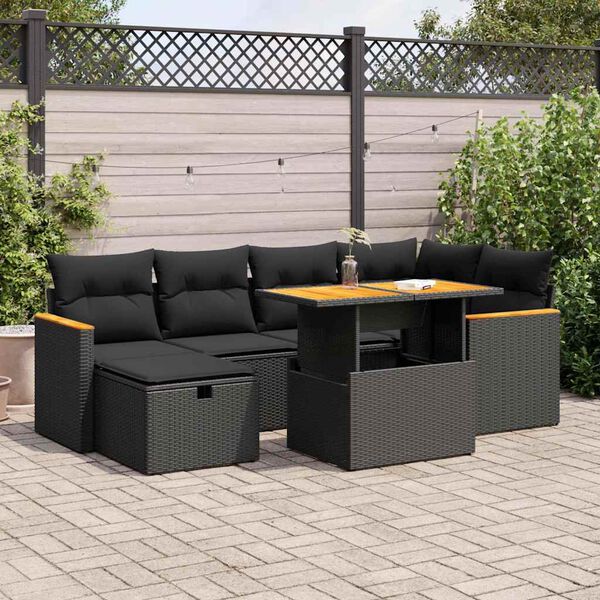 vidaXL 8 pcs conjunto sof&aacute;s de jardim com almofad&otilde;es vime PE preto