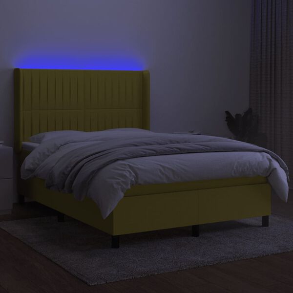 vidaXL Cama box spring c/ colch&atilde;o e LED 140x200 cm tecido verde