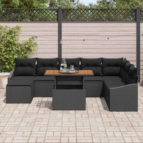 vidaXL Conjunto de Sof&aacute; de Jardim 9 pcs Preto Rattan Sint&eacute;tico