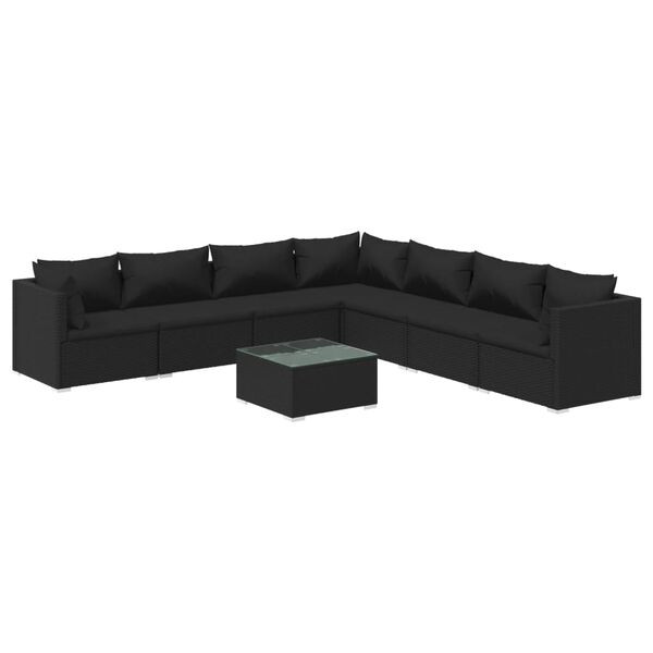 vidaXL 8 pcs conjunto lounge de jardim c/ almofad&otilde;es vime PE preto