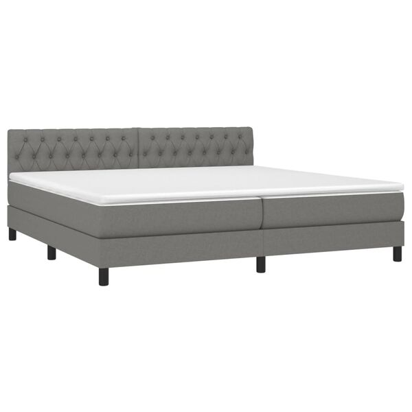 vidaXL Cama box spring c/ colch&atilde;o e LED 200x200 cm tecido cinza-escuro