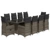 vidaXL 11 pcs conjunto bistr&ocirc; de jardim c/ almofad&otilde;es vime PE cinzento
