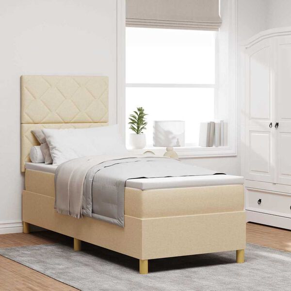 vidaXL Cama Box com colch&atilde;o com cabeceira Creme 80 x 200 cm tecido