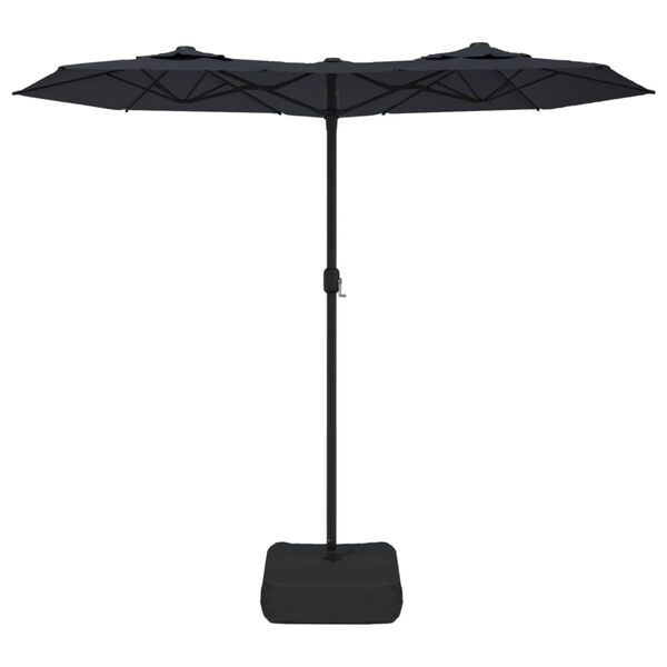 vidaXL Guarda-sol de jardim c/ cabeça dupla/luzes LED 316x145 cm preto