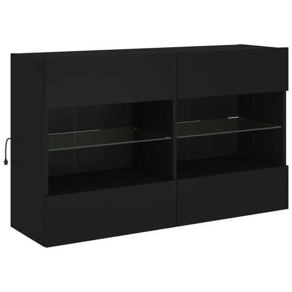 vidaXL M&oacute;vel de parede para TV com luzes LED 98,5x30x60,5 cm preto
