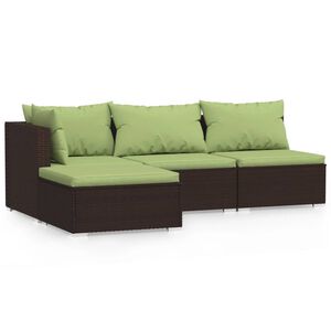vidaXL 4 pcs conjunto lounge jardim c/ almofad&otilde;es vime PE castanho