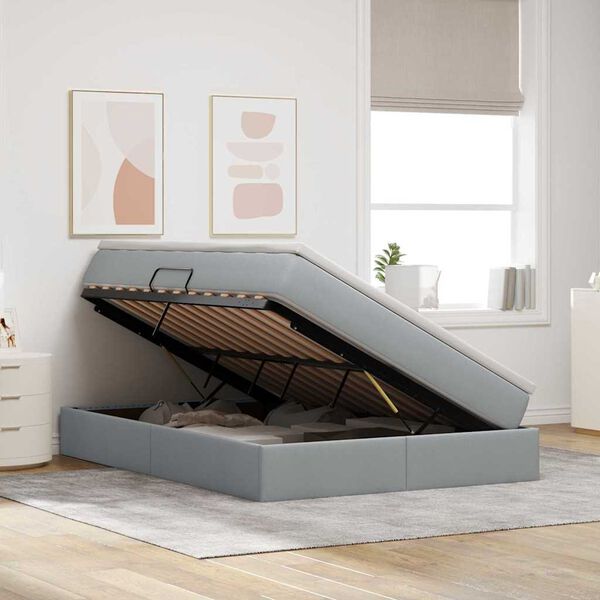 vidaXL Cama com arruma&ccedil;&atilde;o e colch&atilde;o Cinzento-claro 140 x 190 cm