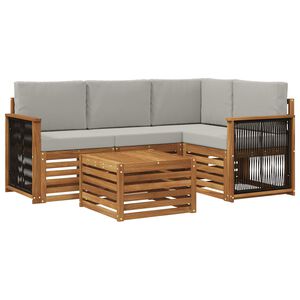 vidaXL Conjunto de Sof&aacute;s para Exterior 5 pcs Natural e Cinzento-Claro