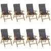 vidaXL Cadeiras de jardim reclin&aacute;veis c/ almofad&otilde;es 8 pcs teca maci&ccedil;a