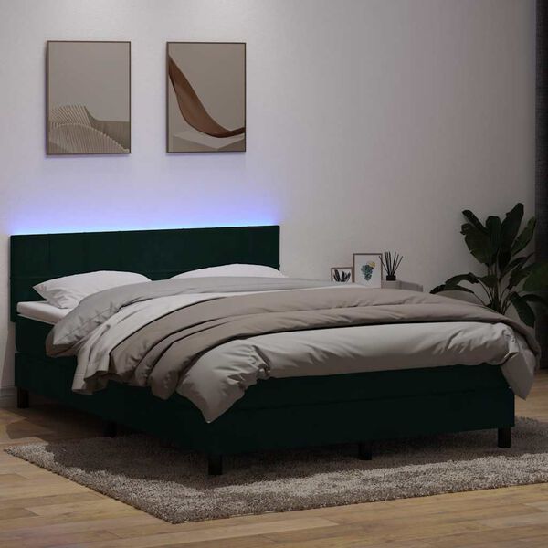 vidaXL Cama box spring c/ colch&atilde;o e LED 160x220 cm veludo verde-escuro