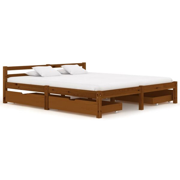 vidaXL Estrutura cama c/ 4 gavetas 160x200cm pinho maci&ccedil;o castanho mel