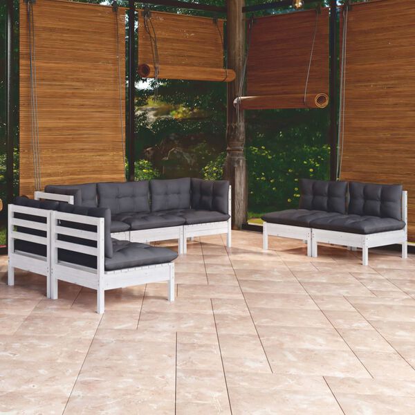 vidaXL 7 pcs conjunto lounge de jardim c/ almofadões pinho maciço