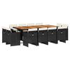 vidaXL 13 pcs conjunto de jantar p/jardim com almofad&otilde;es vime PE preto