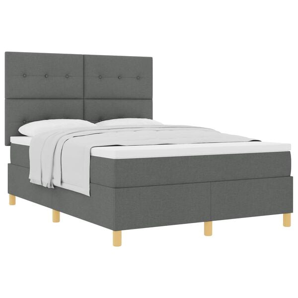 vidaXL Cama Box com colch&atilde;o Cinza Escuro 140 x 200 cm tecido