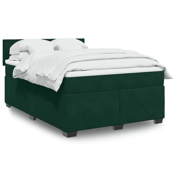 vidaXL Cama com molas/colch&atilde;o 140x190 cm veludo verde-escuro