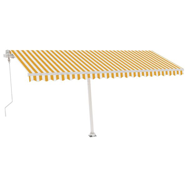 vidaXL Toldo autom. LED e sensor de vento 500x350 cm amarelo/branco