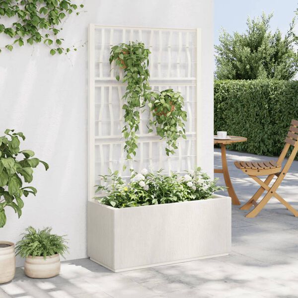 vidaXL Vaso/floreira de jardim c/ treliça 80x36x140 cm PP branco