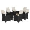 vidaXL 7 pcs conjunto de jantar p/ jardim c/ almofad&otilde;es vime PE preto