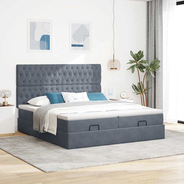 vidaXL Estrutura cama otomana colch&otilde;es 180x200 cm cinzento escuro