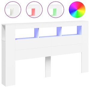 vidaXL Cabeceira cama c/ LEDs 180x18,5x103,5 cm deriv. madeira branco