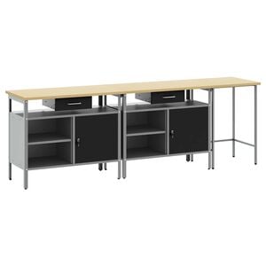 vidaXL Conjunto de bancada de trabalho 3 pcs Vermelho e Cinza