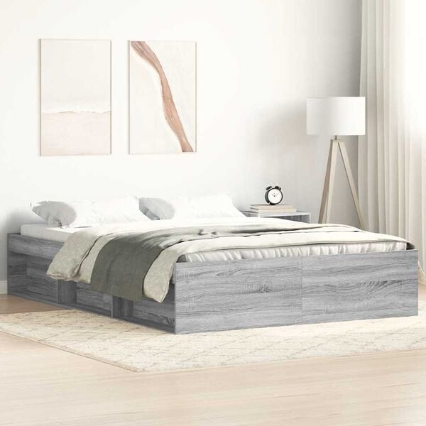 vidaXL Estrutura de cama de casal 135x190 cm cinzento sonoma