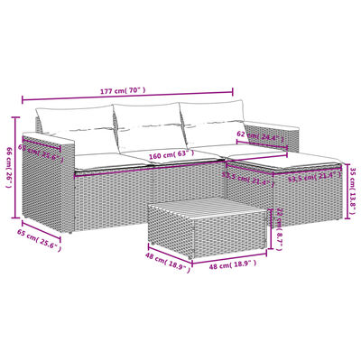 vidaXL 3 pcs conjunto sofás de jardim com almofadões vime PE preto