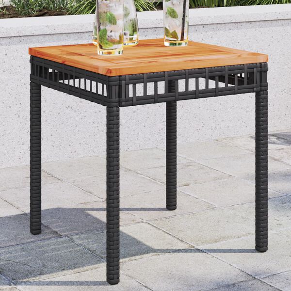 vidaXL Mesa de jardim 38x38x42 cm vime PE e madeira de ac&aacute;cia preto