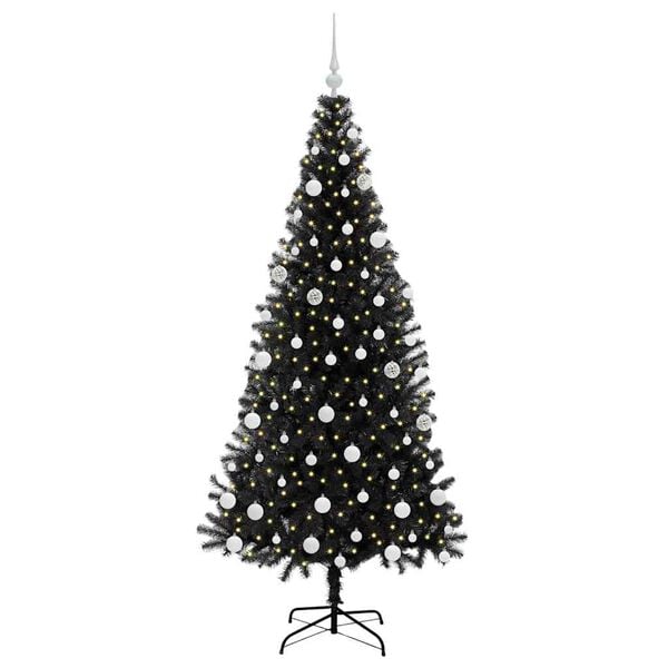 vidaXL &Aacute;rvore de Natal com 300 LEDs com suporte Preto 180 cm PVC