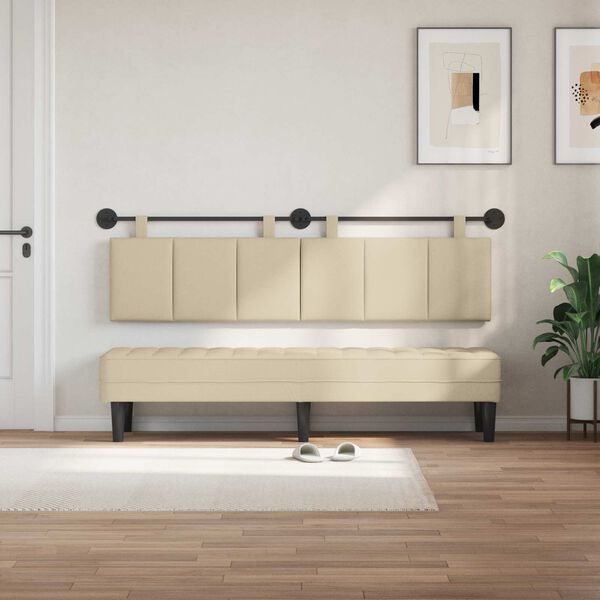 vidaXL Cabeceira Suspensa Riscas Creme 170 x 55 x 5 cm tecido