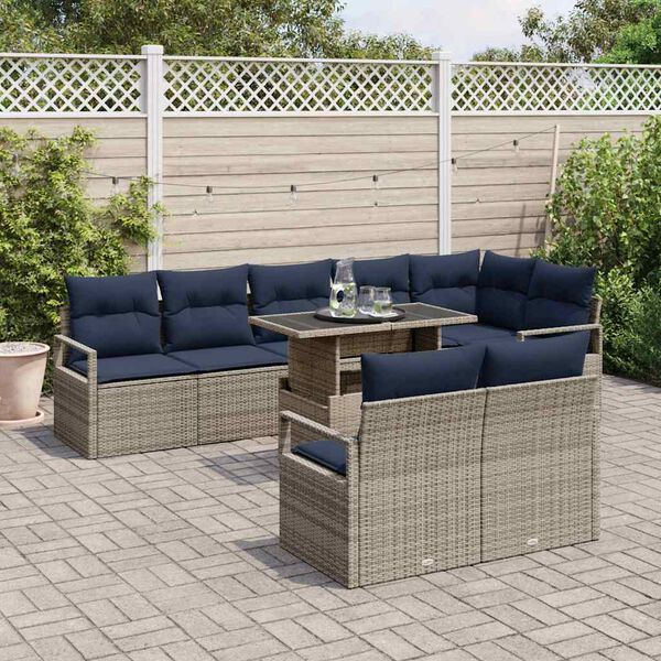 vidaXL Conjunto de Sof&aacute; de Jardim 9 pcs Cinza e Azul Marinho vime PE