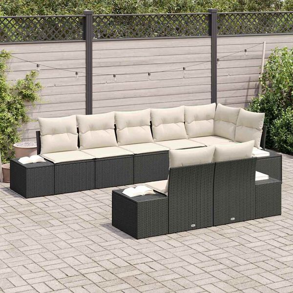 vidaXL Conjunto de Sofá de Jardim 8 pcs Preto e creme vime PE