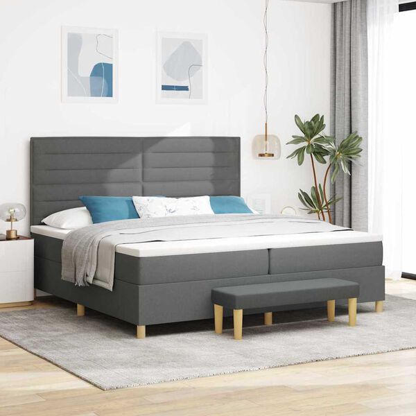 vidaXL Cama Box com colch&atilde;o Cinza Escuro 200 x 200 cm tecido