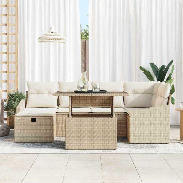 vidaXL Conjunto de Sof&aacute; de Jardim 7 pcs Bege Rattan Sint&eacute;tico