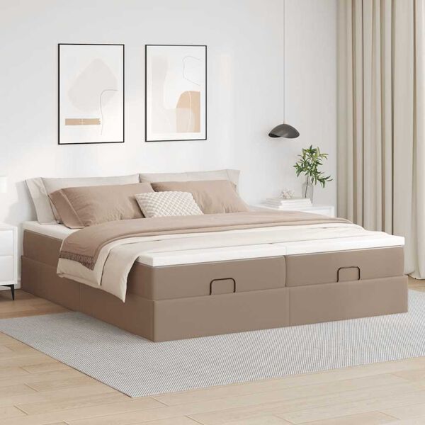 vidaXL Estrutura de cama otomana com colch&otilde;es cappucino 160x200 cm