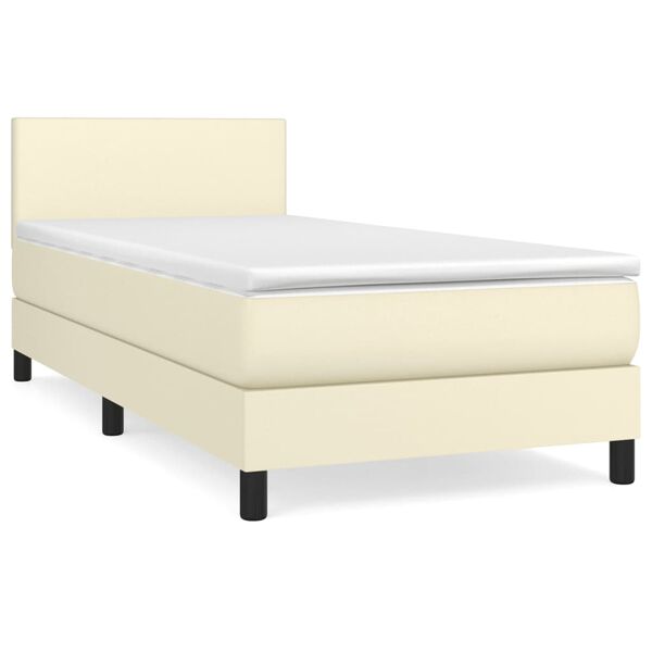 vidaXL Cama com molas/colch&atilde;o 90x200 cm couro artificial cor creme