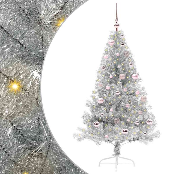 vidaXL &Aacute;rvore de Natal Artificial Pr&eacute;-iluminada Prateado 150 cm PET