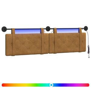 vidaXL Cabeceira suspensa Com luz LED Castanho Veludo
