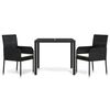 vidaXL 3 pcs conjunto de jantar p/ jardim c/ almofad&otilde;es vime PE preto