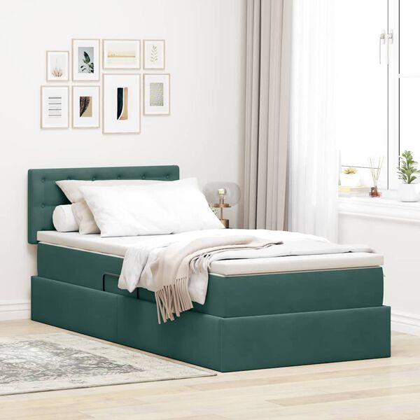 vidaXL Cama com Armazenamento Verde Escuro 90 x 200 cm Veludo