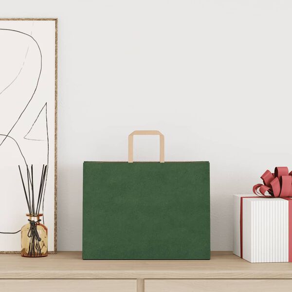 vidaXL Sacos de papel 50 unid com al&ccedil;as verde 32x17x25 cm