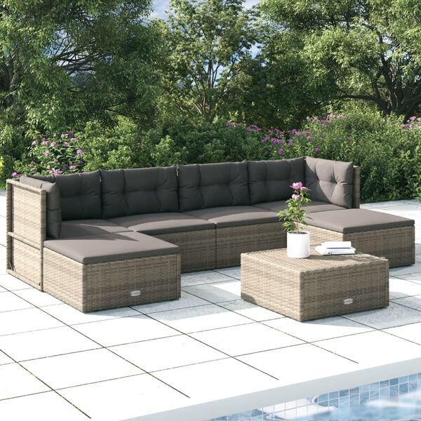 vidaXL 6 pcs conjunto lounge de jardim c/ almofad&otilde;es vime PE cinzento