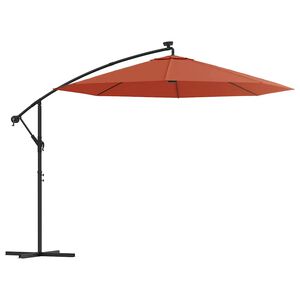 vidaXL Guarda-sol cantilever de jardim luzes LED/poste a&ccedil;o terracotta