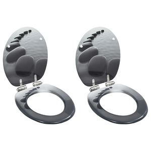 vidaXL Assentos sanita 2 pcs c/ tampas fecho suave MDF design pedras